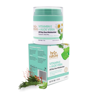 By Nature Vitamin E + Aloe Vera moisturizer with packaging on a white background