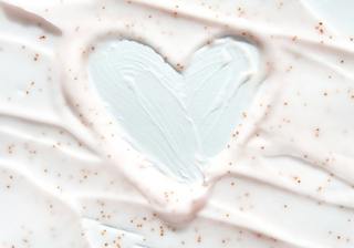 Heart-shaped design on a textured fabric background